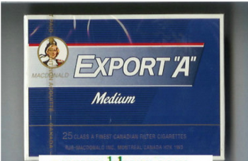 Export \'A\' Macdonald Medium 25s blue cigarettes 10 cartons